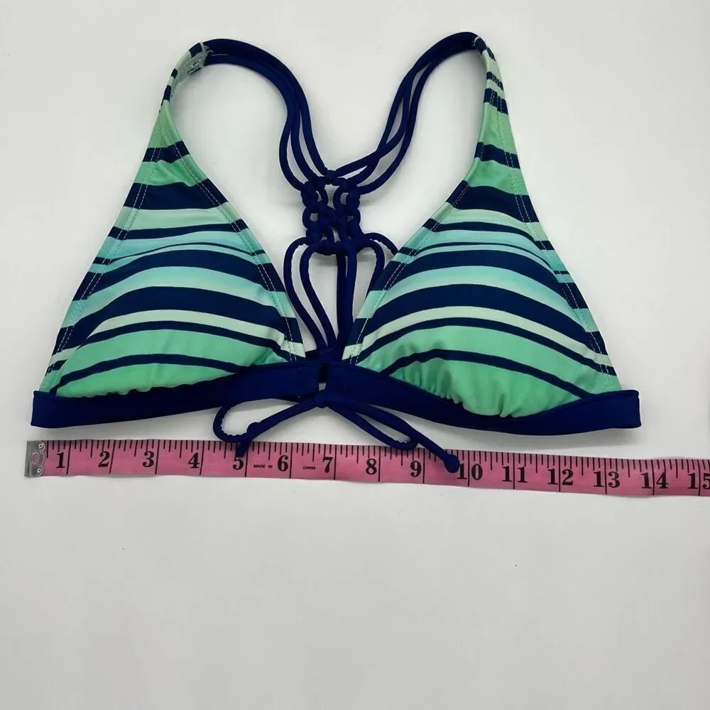 Arizona Jean Company Bikini Top in Blue and Aqua Stripes Size Medium Braided Bac
